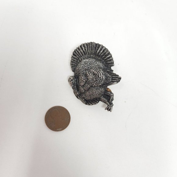 MM Limited Large Silver Tone Turkey Brooch Pin Tack - Picture 2 of 3